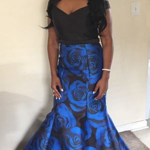 Dave and Johnny Black and Blue Rose Prom Dress